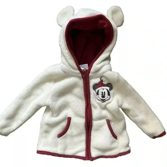 Disney Baby Fleece Hooded Jacket Santa Mickey Size 3-6 Months - Picture 1 of 4